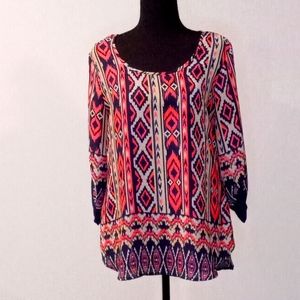 Wishful Park Hi/lo Large Blue and Pink Blouse